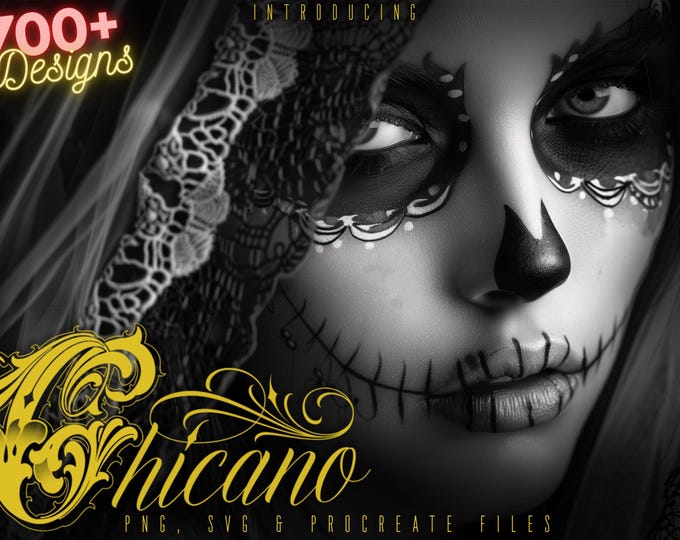 Chicano References - XXL, Procreate stamps, Svg files, Png files, 2700+ elements, Tattoo flash art, Tattoo design collection, Chicano design