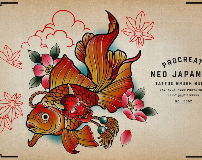 Neo-Japanese brush bundle ~ water, cloud, sleeve, leaves, flowers, snake, demon, koi + lots more! custom references for Procreate