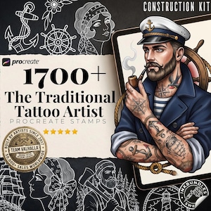 American Traditional Tattoo Procreate Stamps, Old School Flash Brush Set (Digital Download)