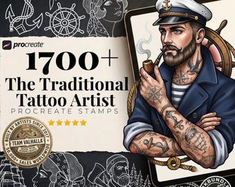 The Traditional Tattoo Toolkit, Procreate Stamps, Old School Flash Brush Set (Digital Download)