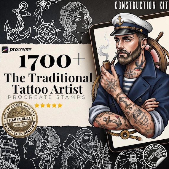 Traditional Tattoo Toolkit for Procreate, Old school Construction kit & inspiration, American Traditional Flash Brush Set, Original Art