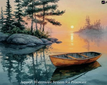 Procreate - AquaSoft +  Watercolor Studio, canvases & brushes, realistic watercolor for Procreate,creative canvas construction kit