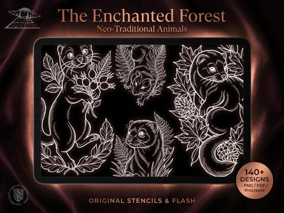 Procreate | Neo Traditional Forest Animals | The Enchanted Forest | Wildlife tattoo stencils / PDF | Digital Download