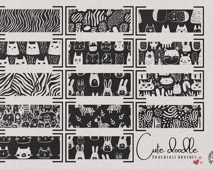 Procreate, cute doodle patterns ~ 56 seamless brushes for Procreate