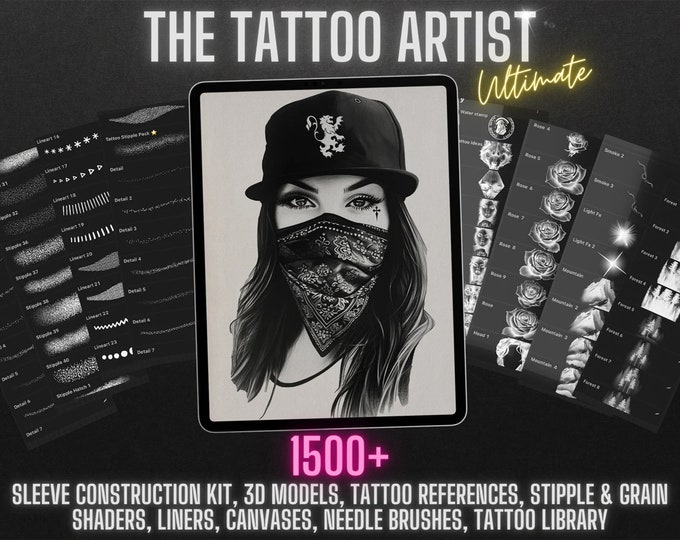 The Tattoo Artist, 1500 brushes & references, Tattoo encyclopaedia, all in one collection!