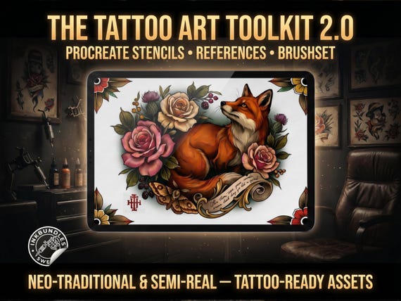 1100+ The Tattoo Art Toolkit 2.0 — Procreate Stencils & References | Neo‑Traditional Semi‑Real Assets