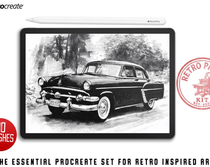 The Retro print kit, custom brushes & textures for Procreate