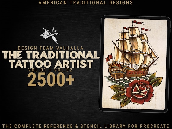 PROCREATE American Traditional vol.1 & 2   - 2500+ files, Old School Tattoo Flash Design Kit, Original Stencils