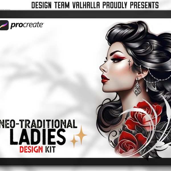 Procreate / Neo-traditional Ladies creative kit, 180+ custom made quality elements!