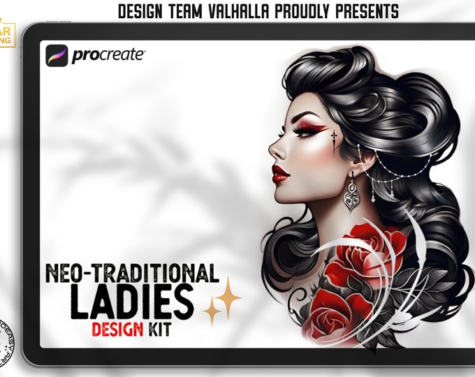 Procreate / Neo-traditional Ladies creative kit, 180+ custom made quality elements!