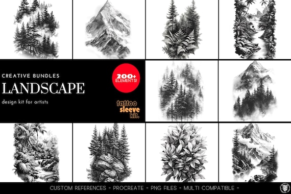 Procreate, landscape design kit, over 200 custom made references for Procreate