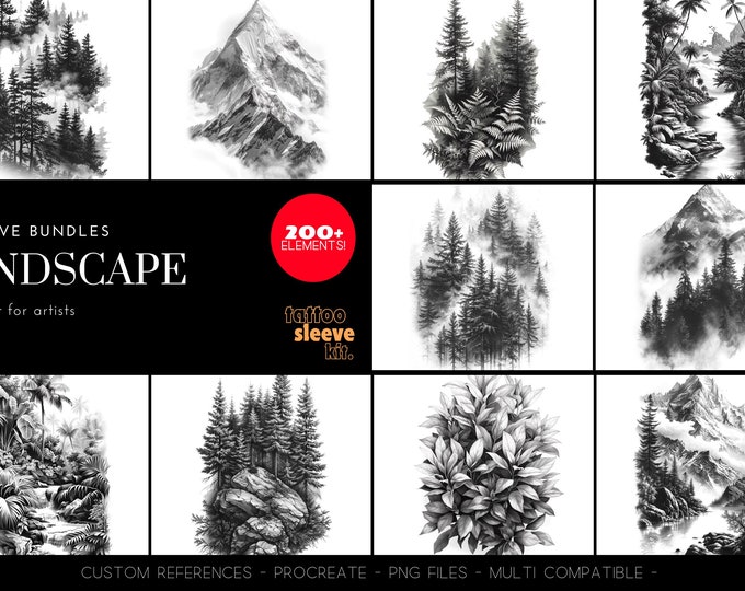 Procreate, landscape design kit, over 200 custom made references for Procreate
