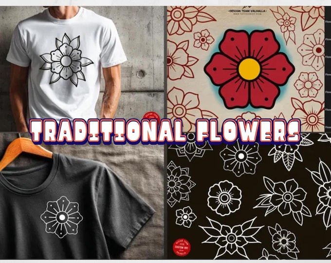 Traditional Flowers |  65 flowers  – Procreate Stamps | Old School