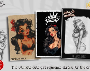 Tattoo E-Books collection (Pdf) cartoon pinup references, cute girl encyclopedia, 3 unique books, 250+ designs