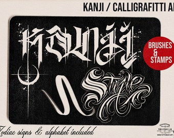 Procreate Brushes: Kanji Calligrafitti Art, Zodiac Signs Font (Digital Download)