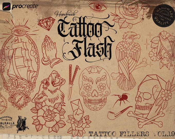 XL pack with tattoo inspired stamp brushes! •Pack 19• references for Procreate