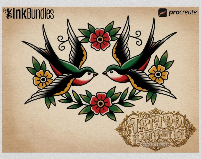 Tattoo Flash Brush Set: Watercolor, Ink, Paper Textures (PDF Guide Included) digital download