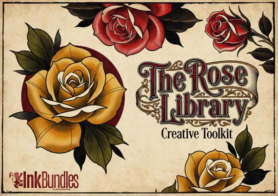 Neo Traditional Tattoo Bundle | Rose Tattoo Designs | Procreate + PNG & Ebook| Roses Art | stencils