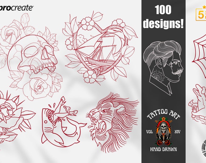 100 hand drawn tattoos no.XXIV, custom references for Procreate