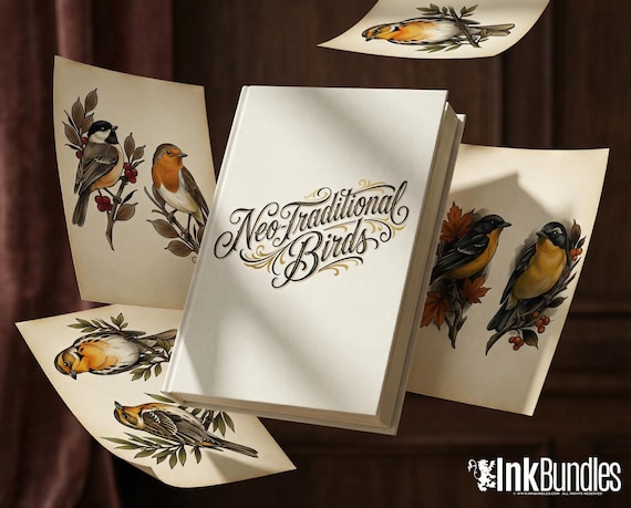 Neo Traditional Birds Tattoo Reference Kit, Procreate Stamps + PNG, 100+ Original Designs