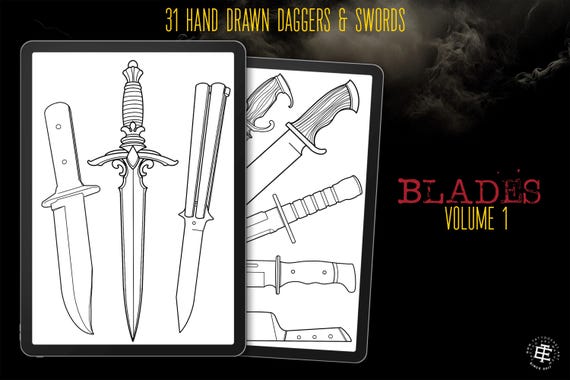 Procreate / Blades volume 1, 31 designs drawn by hand, daggers & swords, direct download
