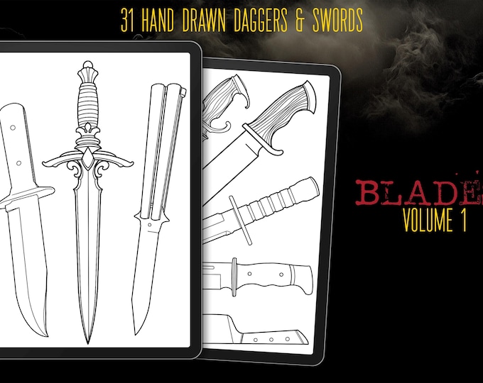Procreate / Blades volume 1, 31 designs drawn by hand, daggers & swords, direct download