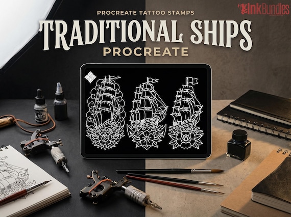 Traditional Tattoo Stencils - 100 files | Procreate Stamp Brushes PNG EPS SVG
