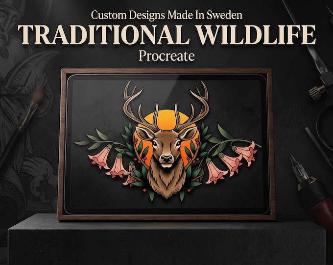 Traditional wildlife Procreate stamps ( digital download ) old school tattoo flash art