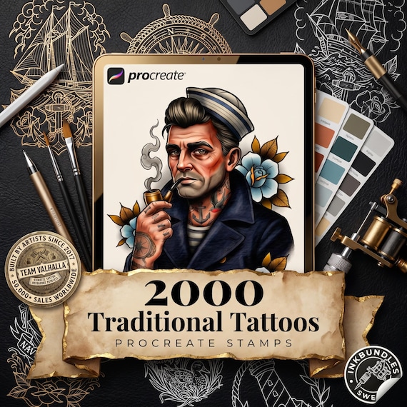 PROCREATE The Traditional Artist  - 2500+ files, Old School Tattoo Flash Creative Kit, Original Stencils