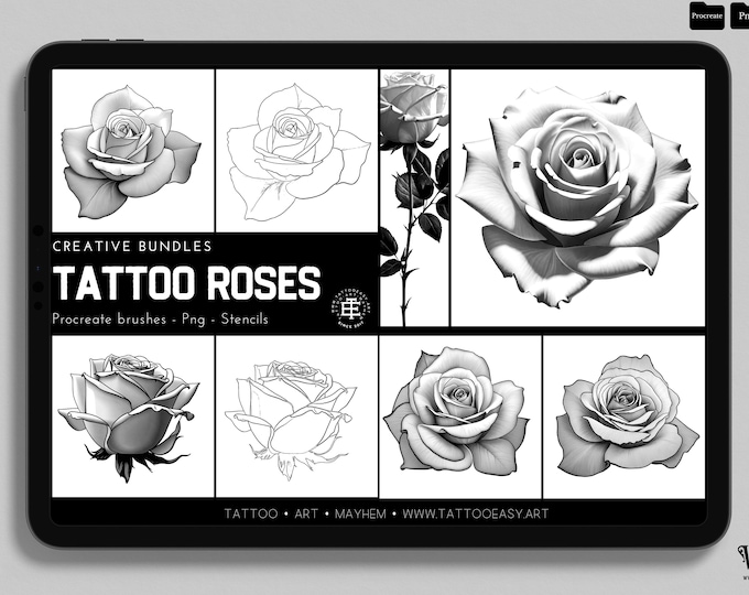 Rose design kit, Tattoo builder, Design team Valhalla sweden, 150+ designs, custom references for Procreate & png files, stencil ready