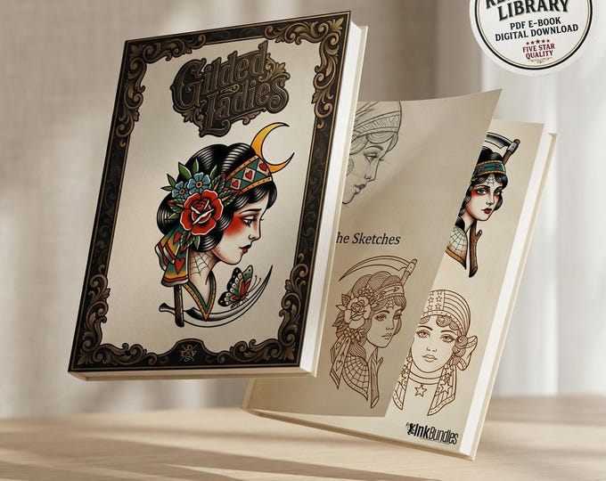 Traditional Ladies Tattoo Flash PDF eBook | Neo-Traditional Girl Stencils | Old School References & Coloring Pages