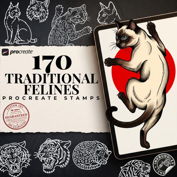 Traditional Felines – 170+ Procreate Brushes  (Digital Download)
