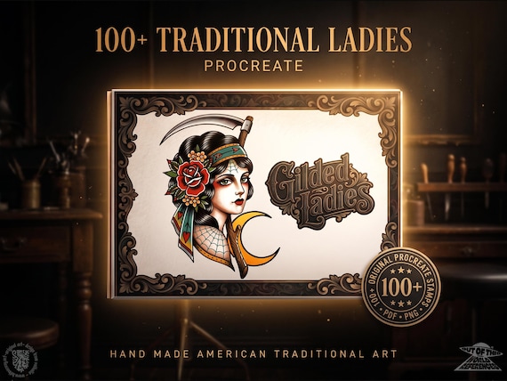 The Gilded Ladies - Tattoo Flash Art, traditional / old school lady Stencils & references
