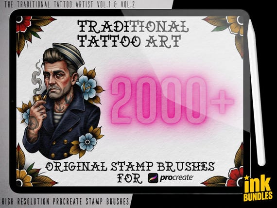 PROCREATE The Traditional Artist  - 2500+ files, Old School Tattoo Flash Creative Kit, Original Stencils