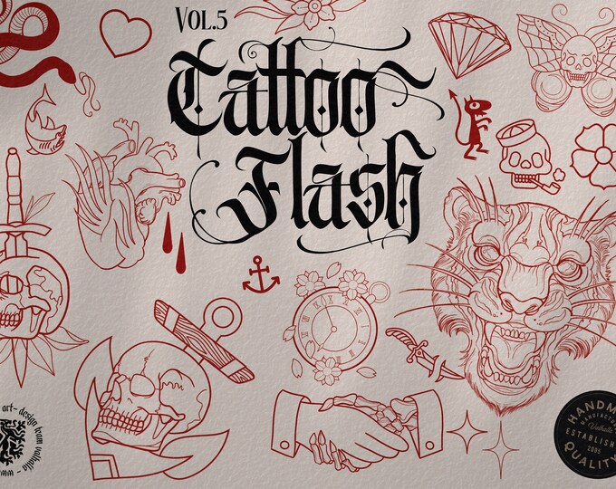 100 Tattoos, handmade stamps, fun fillers, designs or colouring projects. Vol.5, custom references for Procreate