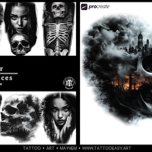 Procreate & Png files ~ 100+ unique horror designs, custom made reference bundle for Procreate