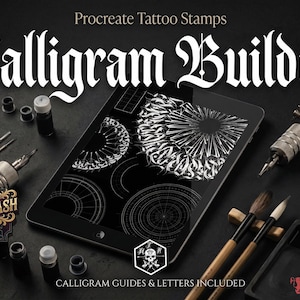 カリグラムビルダーセット、黒文字ブラシ、ゴスアルファベット、ガイドなど