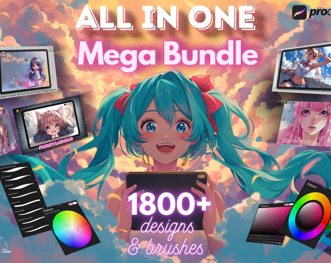 Procreate, The Anime all in one bundle, Chibi special over 1800+ brushes and designs! All you need to start drawing anime on your iPad!