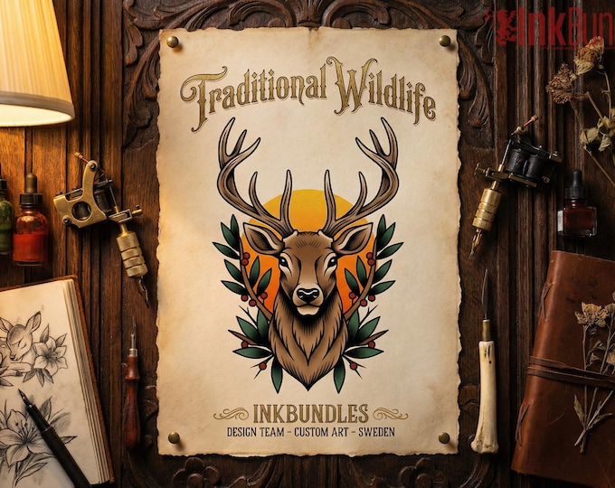 Traditional wildlife Procreate stamps ( digital download ) old school tattoo flash art