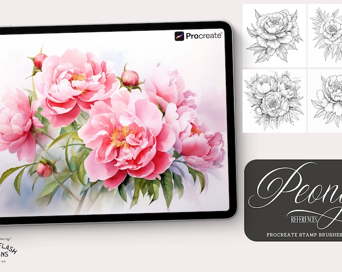 Drawing peonies, procreate stamps + art book