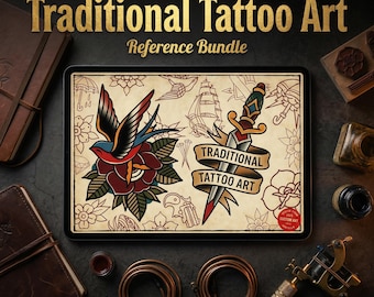 300+ Traditional Tattoo Flash Procreate Stamps | Old School Designs, PNG Elements