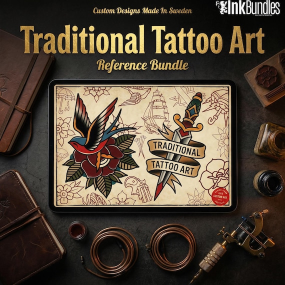 300+ Traditional Tattoo Flash Procreate Stamps | Old School Designs, PNG Elements