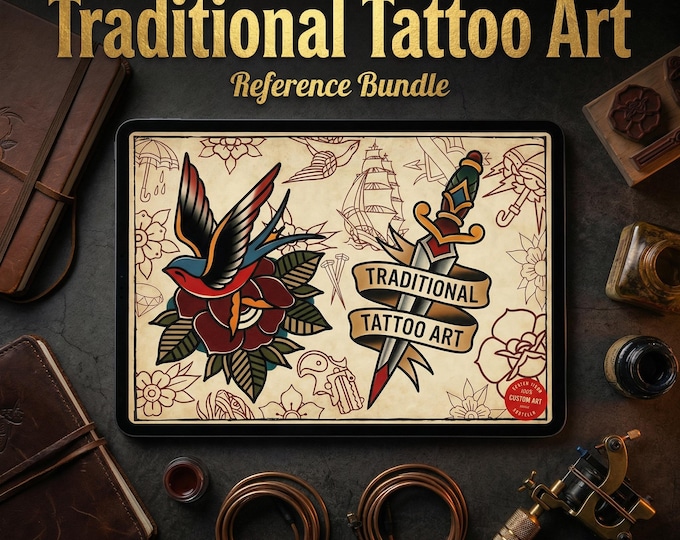 Traditional Tattoo Flash Procreate Stamps | Old School Designs, PNG Elements