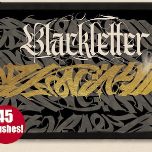 Pennelli InkFlow Blackletter + alfabeto, pennelli Calligraffiti, calligrafia gotica per procreate, pennelli per tatuaggi