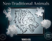 Procreate Neo Traditional Animal Tattoo Design Reference Kit, Brushset & PNG, original stencils