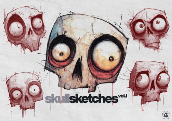 Skull Sketchbook: 500+ Procreate Stamps, Tattoo Art Reference (Digital Download)
