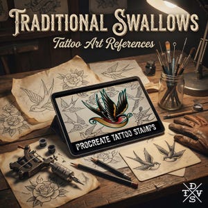 Tattoo references, 100 files | Traditional Swallows Flash Art (Digital Download) Procreate,  PNG | SVG | EPS