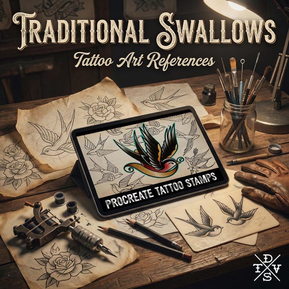Tattoo references, 100 files | Traditional Swallows Flash Art (Digital Download) Procreate,  PNG | SVG | EPS