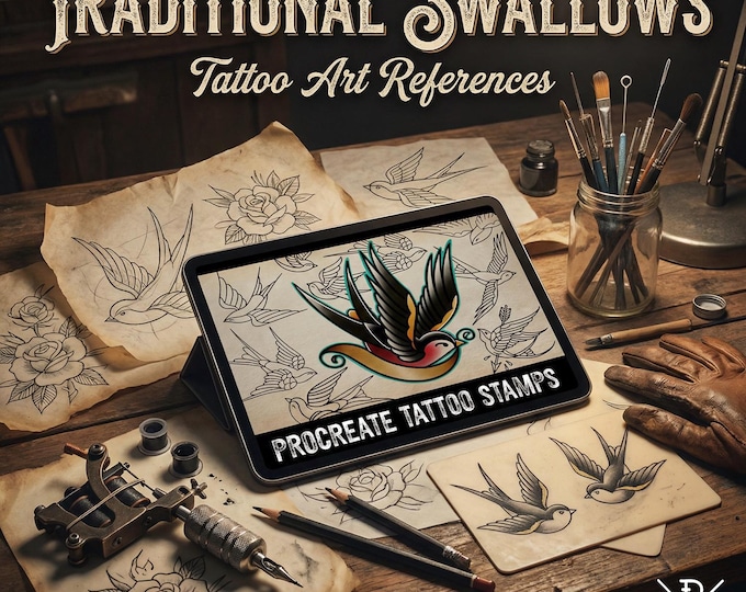 Tattoo references, 100 files | Traditional Swallows Flash Art (Digital Download) Procreate,  PNG | SVG | EPS