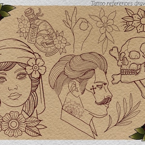 Tattoo stencil collection XL, over 600 designs drawn by hand References for Procreate image 3